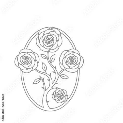 Oval frame with rose vine illustration