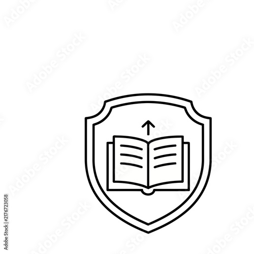 Shield with open book and upward arrow icon