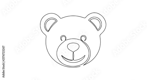 Simple Continuous Line Drawing of a Teddy Bear Face, Isolated