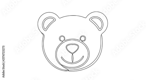 Isolated Teddy Bear Face Outline, Simple Line Art Illustration, Transparent Background