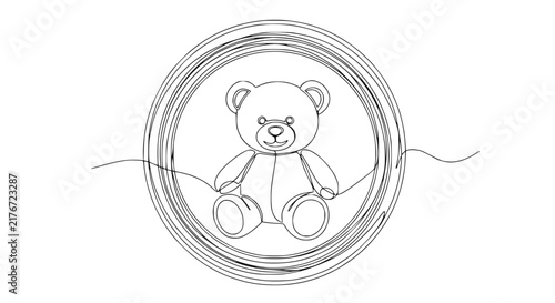 Cute Teddy Bear Drawing, Single Line Art, Isolated on White