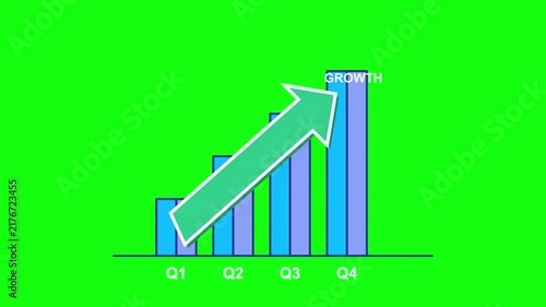 Quarterly Business Performance Bar Chart with Upward Trend Arrow Indicating Financial Growth and Success