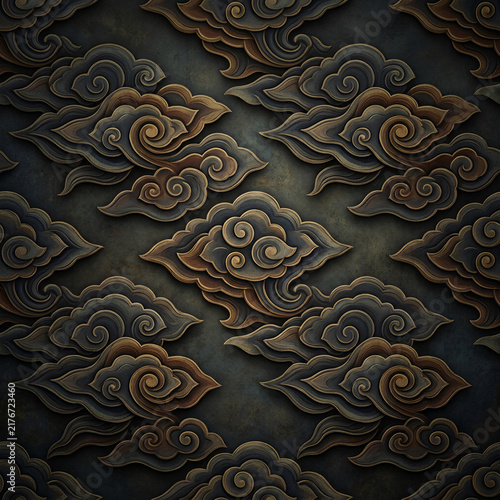 Traditional Asian Cloud Pattern Wall Art Design.
