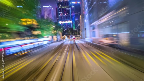 Timelapse video of driving in a city. Non stop moving.
Timelapse video of tram riding in Hong Kong at night, through the vibrant city with light trail by traffic.
Hong Kong, China..
