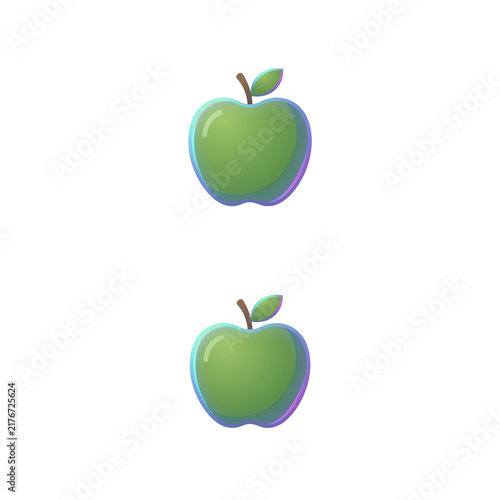Vibrant Green Apple with Fresh Leaf on Stem.