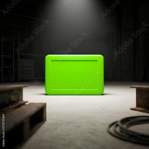 Vibrant Green Screen on Stage with Spotlight.
