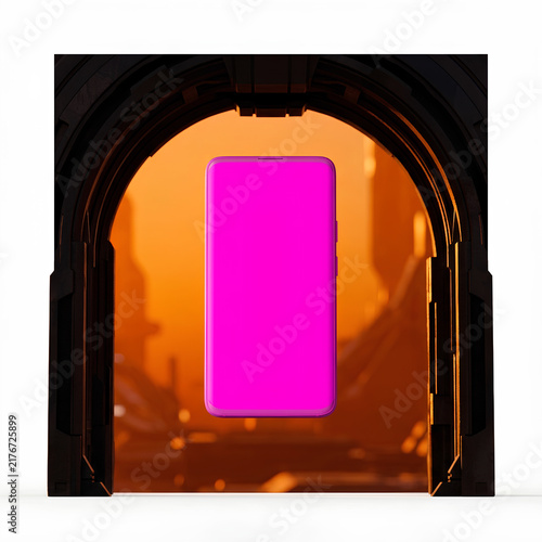 Vibrant Pink Smartphone Screen Display in Archway.