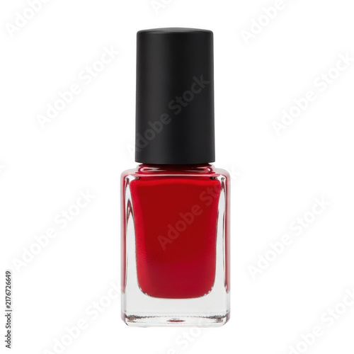 Red nail polish bottle isolated on white background for beauty and cosmetic product design.