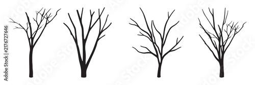 4 trees_1. A vector illustration of four leafless tree silhouettes. A wooden graphic element suitable for use in architectural drawings, landscape design, or natural environment graphics.