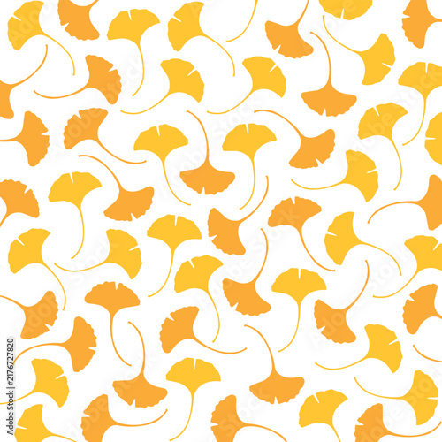 Ginkgo Pattern_4. This is a vector pattern illustration design of yellow and orange ginkgo leaves fluttering on a white background.