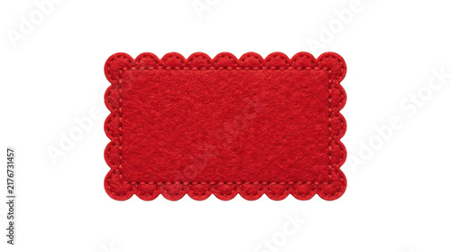 Red felt rectangle with scalloped edges isolated on transparent background