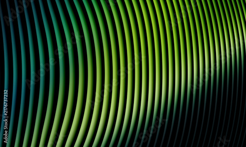 Abstract green and yellow glowing curved lines on a dark background
