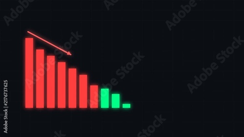 Abstract Motion Graphics of red glowing bar chart data on a dark brick wall background loop.