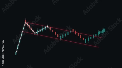 Financial candlestick chart showing market volatility on black background footage loop.