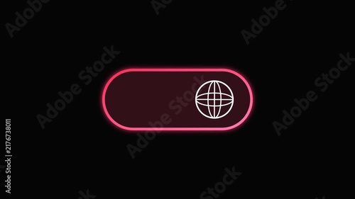 Red neon button toggle switch with atomic globe icon motion graphics loop on black background