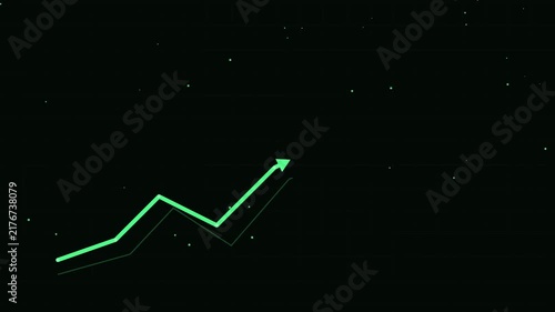 Abstract motion graphics footage featuring green particles and a rising glowing arrow on black