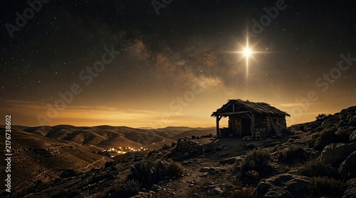 Star of Bethlehem Shines Over Nativity Scene in Holy Land Bible Story