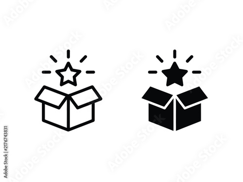 Gift Box Icons, Mystery Present Lucky Draw Extra Bonus Unboxing Badge Label and Promotional Vector Symbols