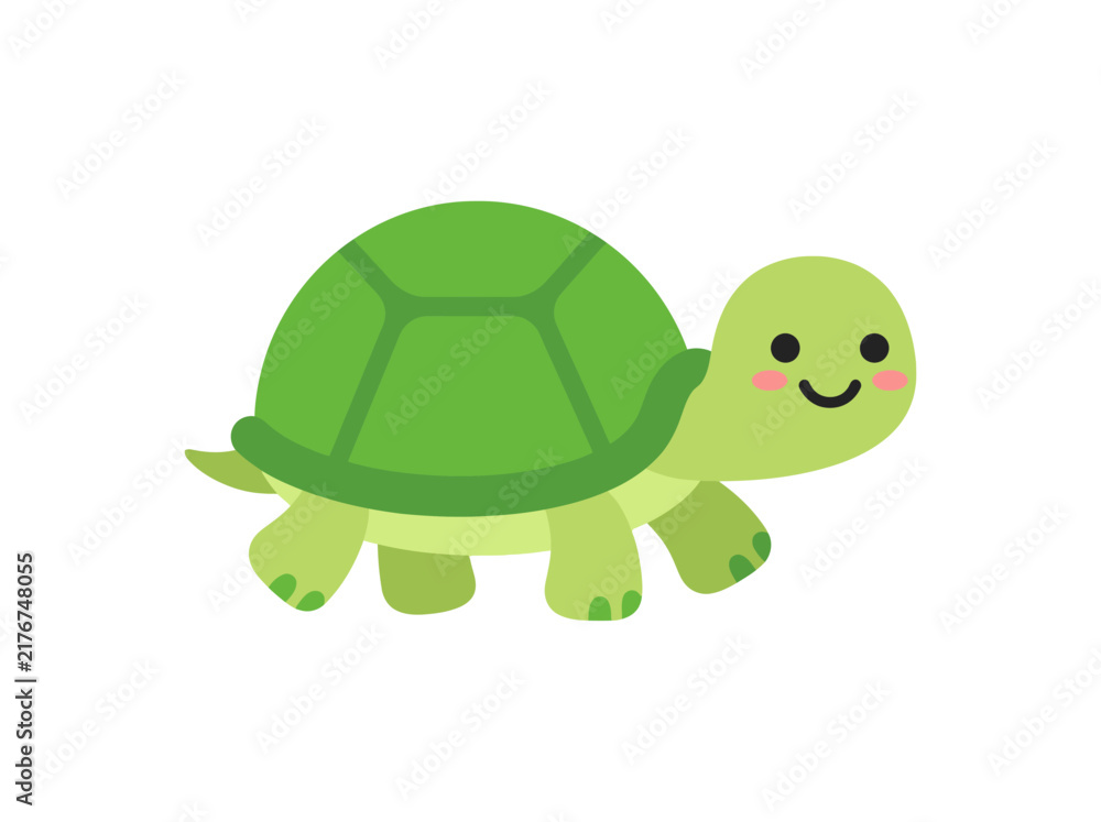 Obraz premium Cute Smiling Cartoon Turtle with Green Shell.