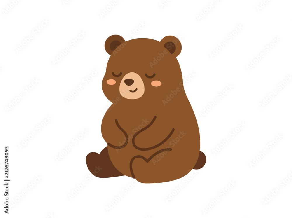 Obraz premium Cute Brown Bear Sitting with Closed Eyes.