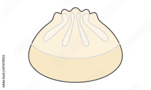 Minimalist line art icon of a steamed dumpling with decorative pleats isolated on a white background food and cooking concept
