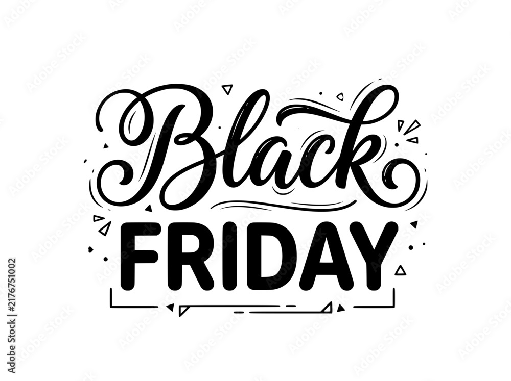 Fototapeta premium Black Friday lettering with elegant calligraphy. Hand drawn seasonal sale typography. Minimalist black and white promotional vector graphic.