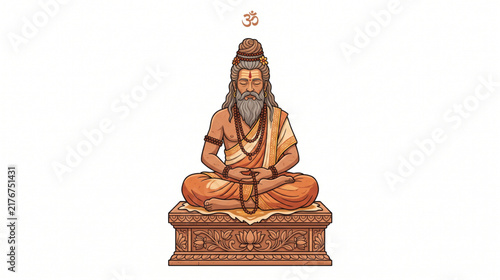 Fotografie Hindu sadhu meditating in lotus pose with om symbol illustration