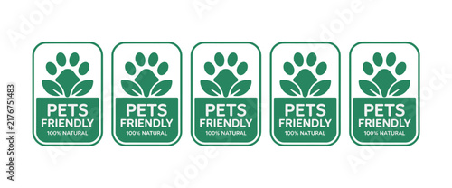 Vet Approved Icons, Veterinary Diet Pet Friendly Animal Paw Print Green Badge Label and Healthcare Symbols