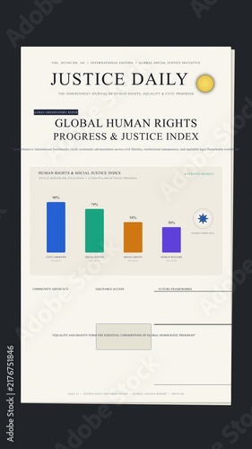 Human rights justice daily newspaper headlines, social movements and justice abstract concept, 3d animation
