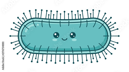 Smiling oval microbe with short hair-like cilia.