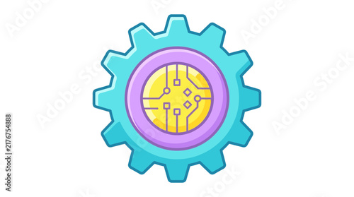 Industrial gear icon containing integrated circuit board pattern.