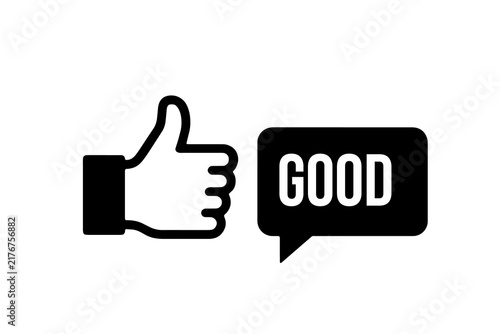 Thumbs Up Good Speech Bubble Icon, Positive Feedback Symbol on Transparent Background