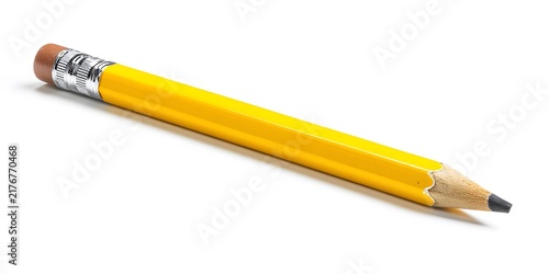 Yellow pencil with pink eraser isolated on a white background