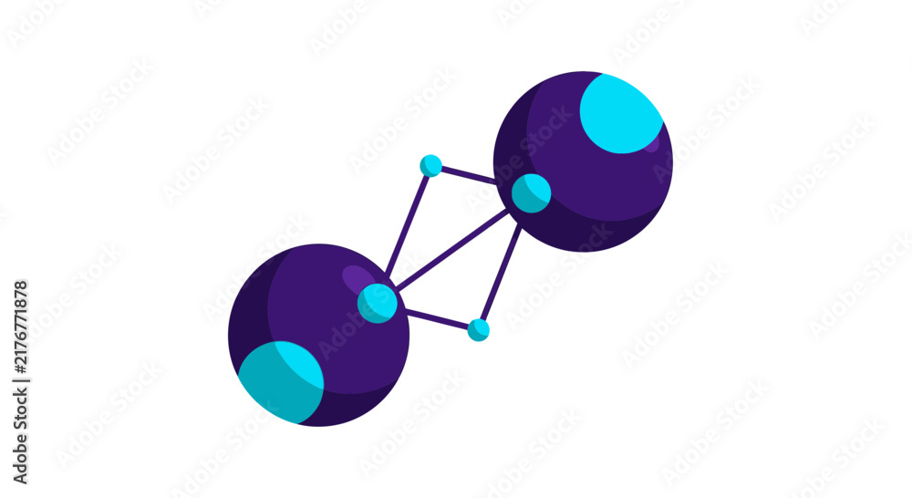 Fototapeta premium Abstract Minimalist Molecule Vector Illustration for Science and Technology Concepts - Purple and Teal Connection Graphic