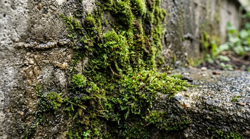 Photorealistic microstock photo of moss and algae growing on