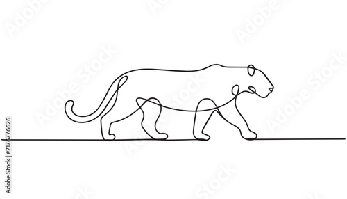 Photography Continuous simple black line art drawing of a lion in a minimalist style on a white background
