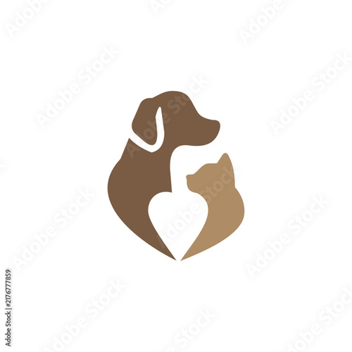 Simple dog and cat silhouette logo in warm brown, ideal for veterinary, pet shop, grooming, rescue, and animal care brands.