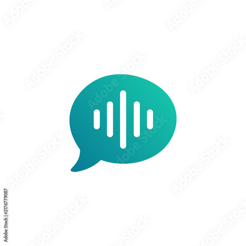 Voice chat logo with audio waveform inside a speech bubble, ideal for podcast, voice assistant, communication, and audio technology.