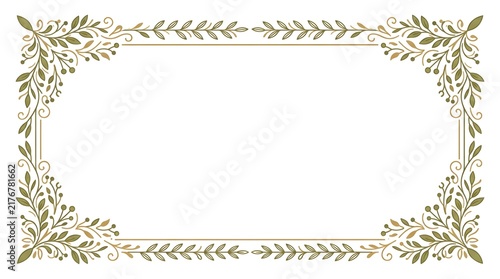 Elegant vintage botanical frame with ornate leafy corners and blank white center