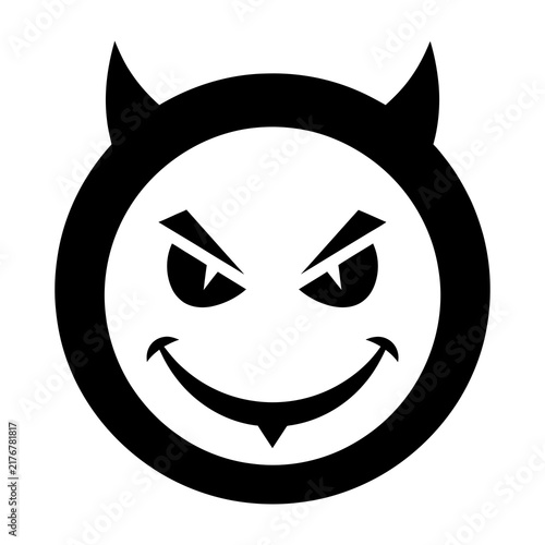Принти на полотні Devil face emoticon with horns and evil smile symbol
