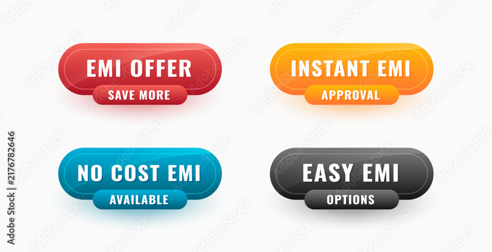 Fototapeta premium isolated glossy emi payment offer tags in set of four