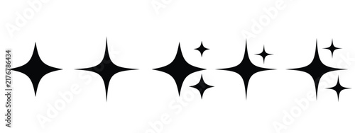 A collection of black star icons and sparkle shapes isolated on a clean white background for design