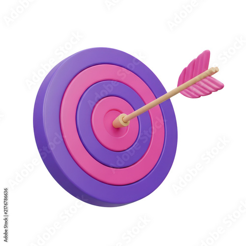 3D Target with Arrow Hitting Bullseye Isolated on White Background