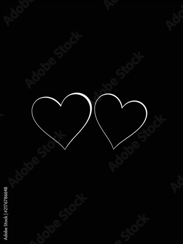Vector isolated two pair couple hearts set colorless black and white outline silhouette shadow shape stencil solid black, modern, ||black