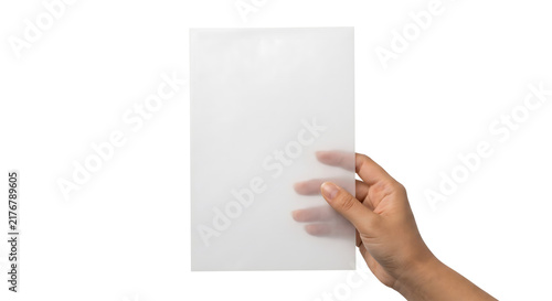 Konstfotografi Hand holding translucent tracing paper sheet mockup