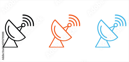 Bild auf Leinwand Set of three colorful satellite dish icons representing global communication and