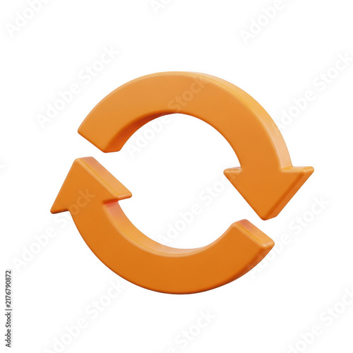 Orange 3d reload icon with circular arrows for web design isolated on transparent background