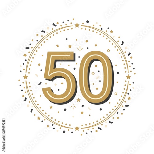 Gold 50 anniversary badge with elegant circular frame and decorative stars