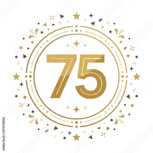 Gold 75 anniversary badge with elegant circular frame and decorative stars