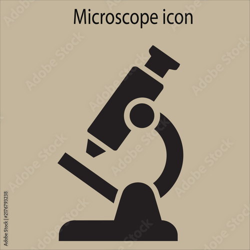 Scientific laboratory microscope vector icon illustration on beige background